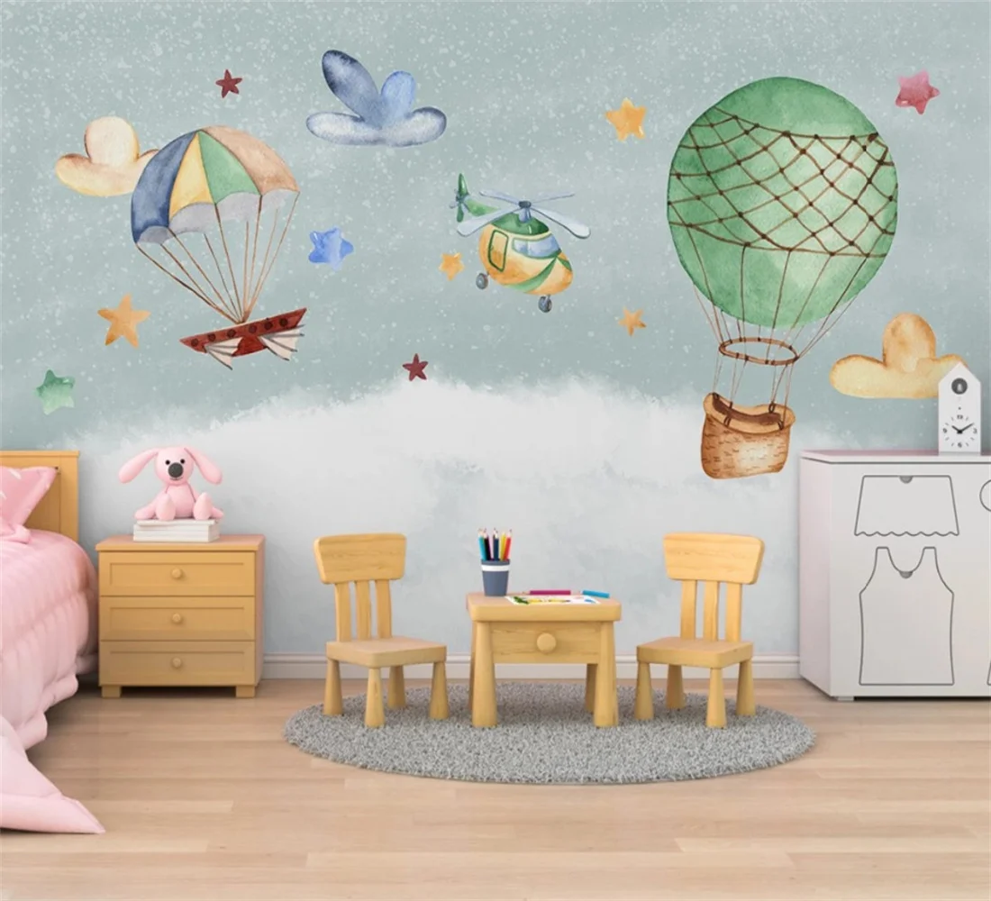 Beibehang Custom Any size wallpaper Nordic Modern Airplane Hot Air Balloon Children Background 3d Wallpaper papel de parede