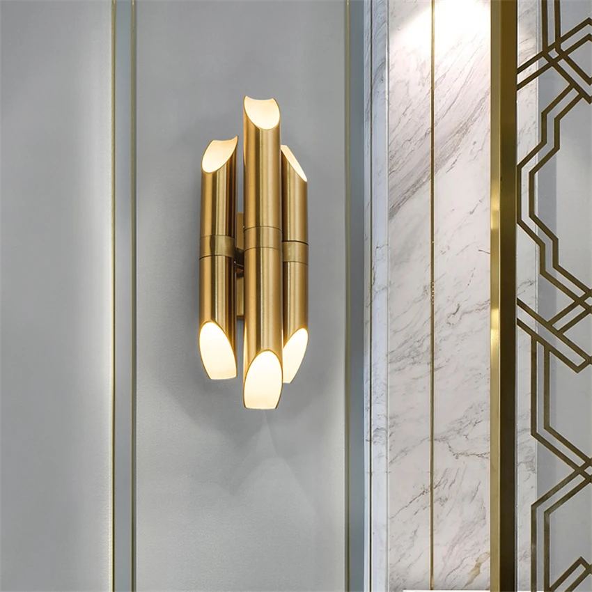 Post-modern Luxury Bronze Gold Wall Lamps Nordic Hotel Mirror Headlights Living Room Bedroom Hallwall Sconce Wall Lights Fixture