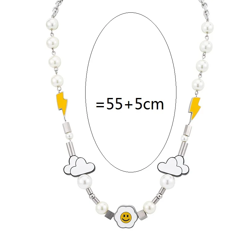 Lightning bolt happy smily face cloud pearl necklaces for teenage egirl eboy stainless steel punk hip-hop jewelry korean style