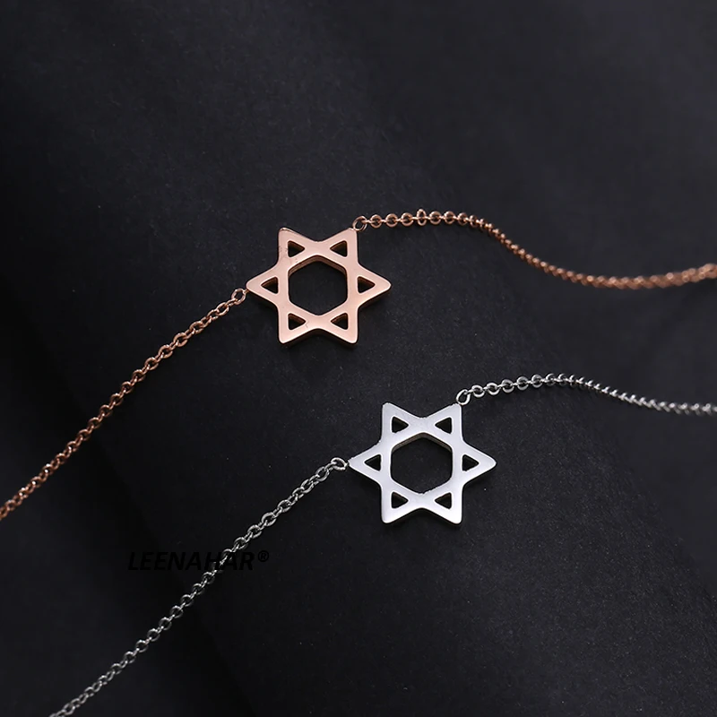 1PC Gold Plated Stainless Steel Jewish Star of David Necklace Kabbalah Lucky Jewelry Birthday Gift for Girlfriend Daughter