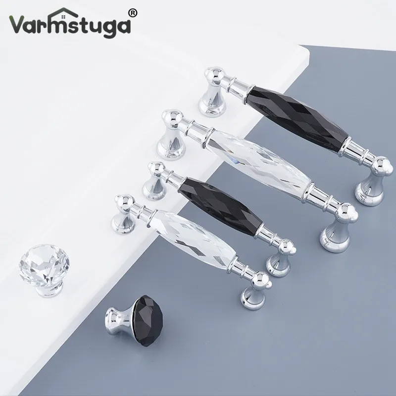 96/128mm Silvery Long Crystal Handle Dresser Zinc Alloy Knobs Drawer Wardrobe Handles For Cabinet Kitchen Pull Cupboard Knob