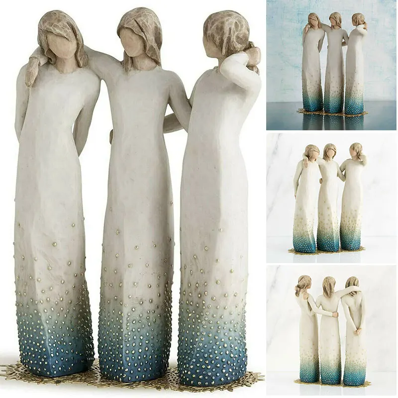 By My Side Sculpted Hand-Painted Figure Resin Desktop Ornament Home Decorative Statue Gift for Friends Sisters LBE