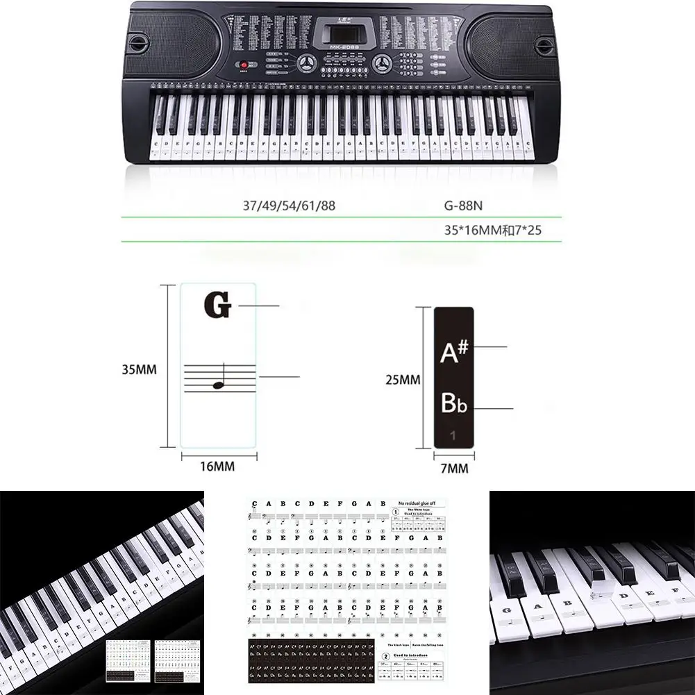 Teclado electrónico de 88 teclas, adhesivo transparente sin pegamento para Teclado de Piano, notas musicales, ayuda para aprendizaje y práctica