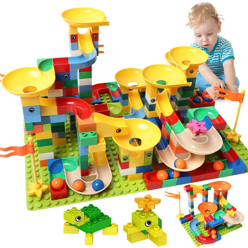 83-332PCS Marble Race Run Bricks Big Size Building Blocks Funnel Slide Blocks DIY Bricks Toys For Children Girls