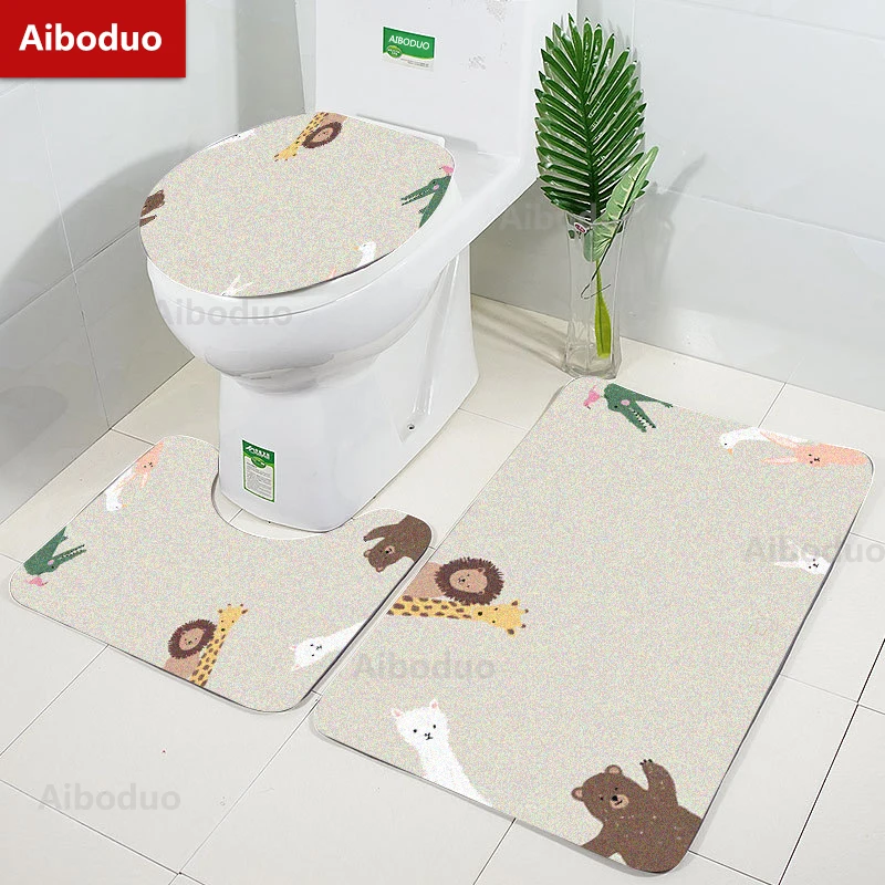 

Aiboduo Cute Animal 3pcs/set Toilet Lid Cover Set Non Slip Absorbent Carpet Warm Home Decoration BathMat Girl Heart Restroom Rug