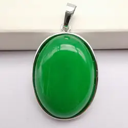 Natural Luck Green Jade Stone Bead Oval GEM Pendant Jewelry S3222