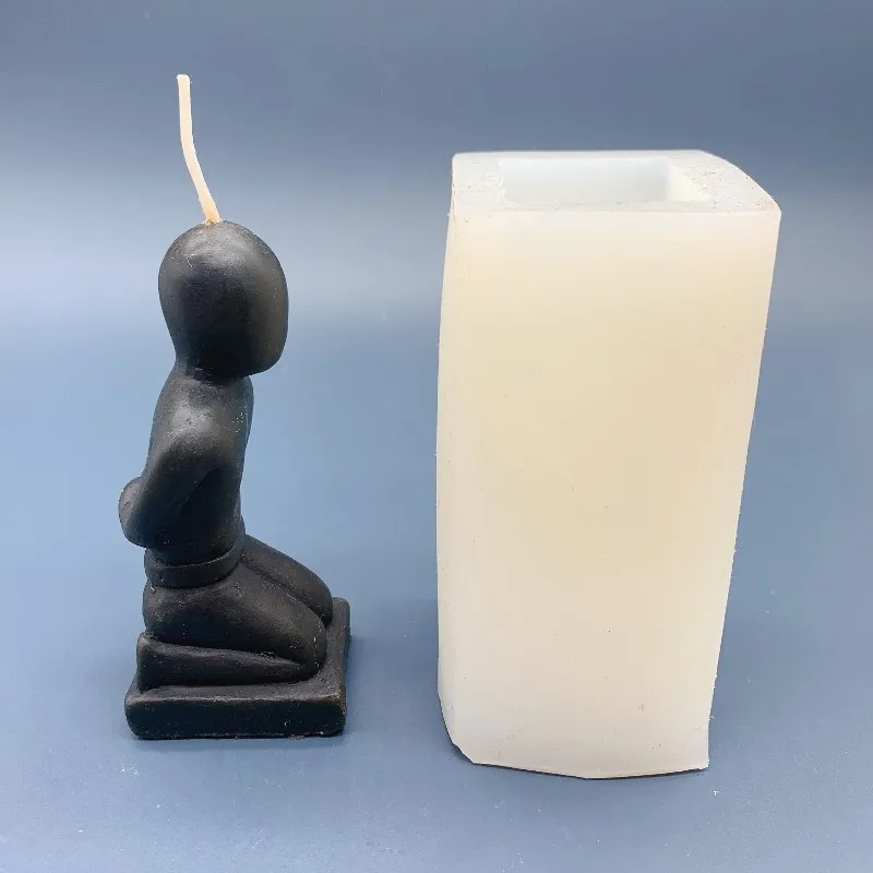 Kneeling Man Silicone Candle Mold for DIY Aromatherapy Candle Plaster Ornaments Handicrafts Ceremony Mould Hand Gift Making