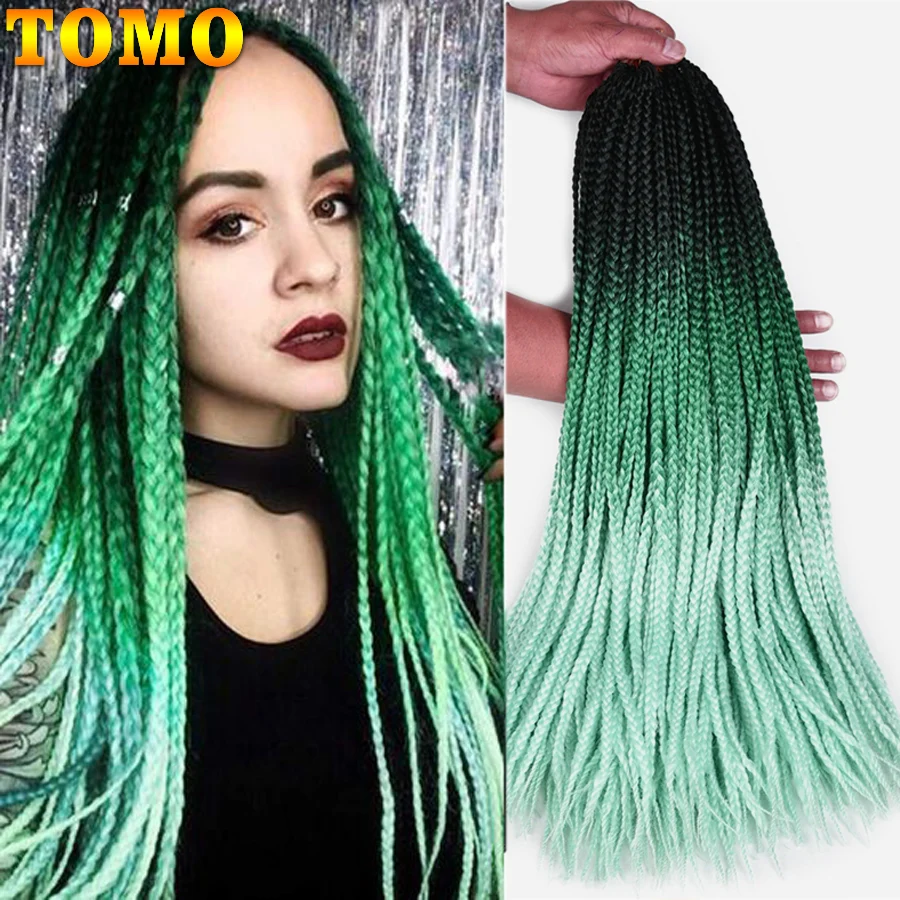 

TOMO Synthetic Box Braids Crochet Braids Hair Medium 3X Twist 24Inches Pre-looped Ombre Color Braiding Hair Extensions For Women