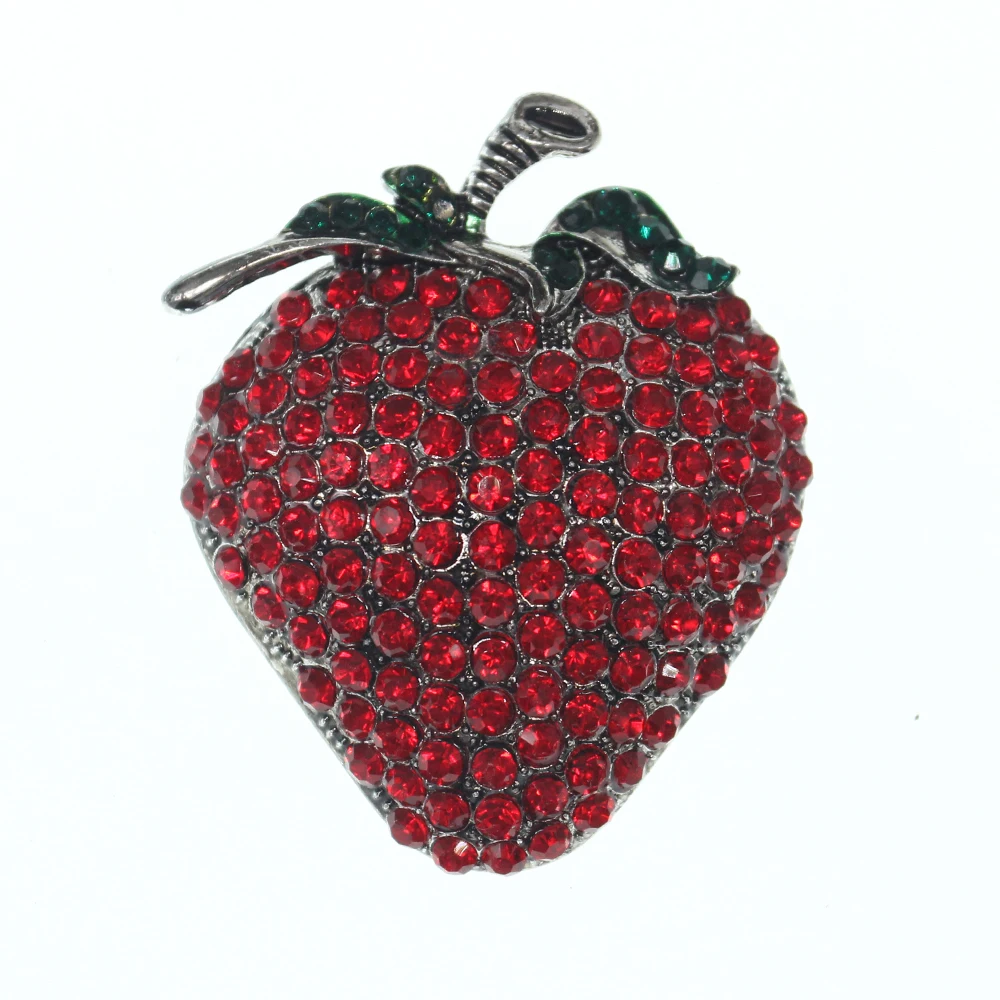 100pcs/lot   Cute Red Rhinestone Strawberry Brooch - Gold-Tone Safe Pin