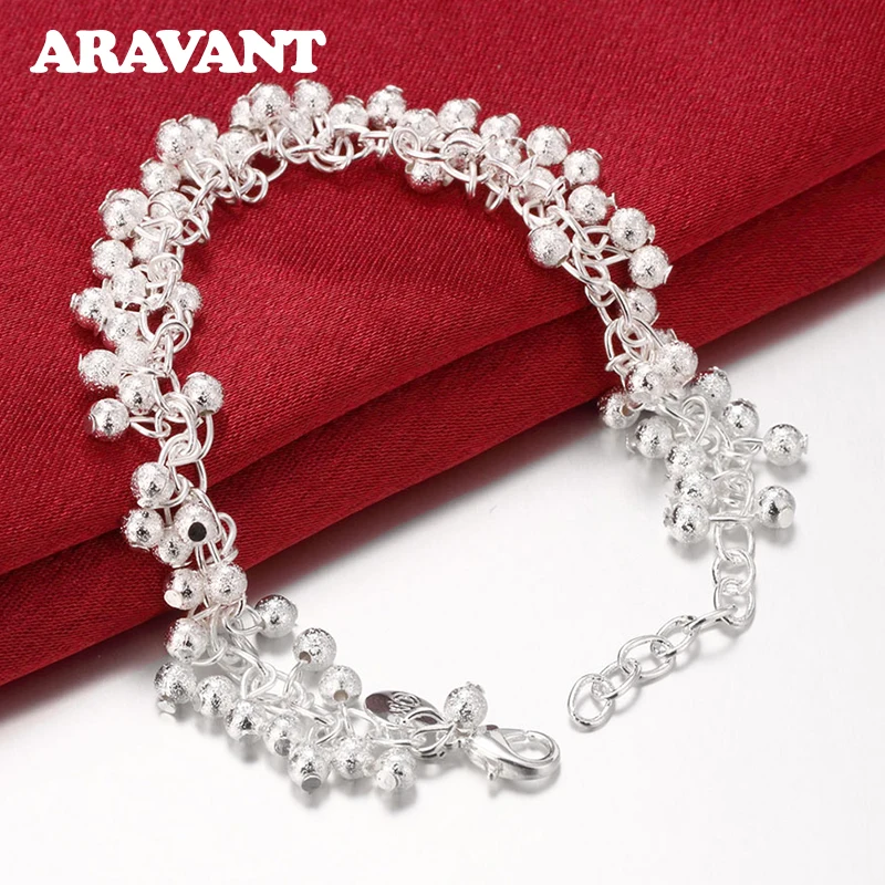 Aravant 925 Sterling Silver Scrub Beads Chain Bracelets For Women Fashion Jewelry Gift