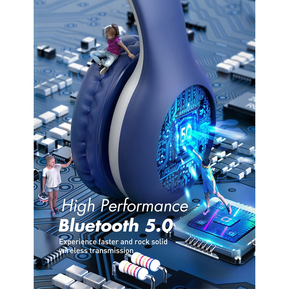 سماعات Mpow CH6 Plus بلوتوث للأطفال V5.0 سماعات رأس لاسلكية 95dB محدودة مع مايكروفون 15h وقت اللعب للدراسة عبر الإنترنت لوحة أجهزة الكمبيوتر