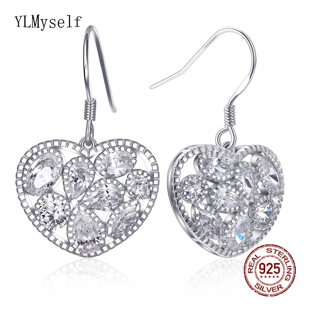 

Real 925 sterling silver earring heart jewelry fast delivery best gift Crystal jewellery high quality lovely 925 hook earrings