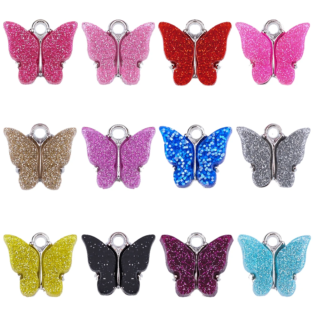 

30Pcs/Set Wholesale Silver Color Metal Acrylic Butterfly Charm Pendant For Women's Dangle Earring Bracelet DIY Jewelry Making