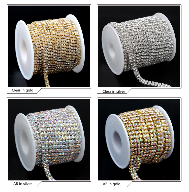 Hot 1yards 2rows Rhinestone AB/clear crystal Chain Gold/Silver claw close Base Cup Chain Apparel Sewing diy Beauty Accessories