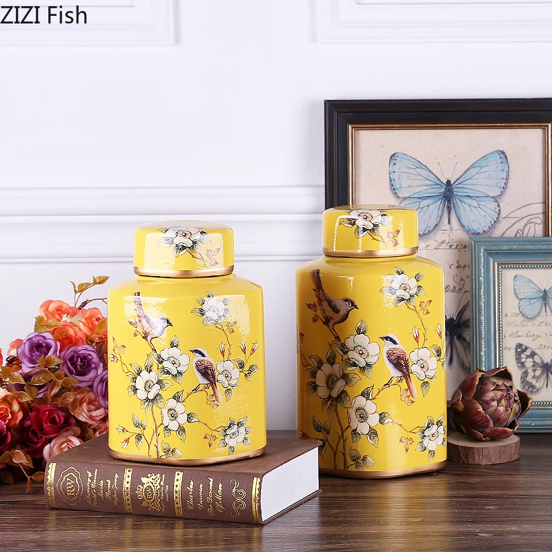 

American Country Ceramic Vase Floral Decoration Home Living Room Dining Table Vase Decoration Candy Dried Fruit Storage Tank Jar