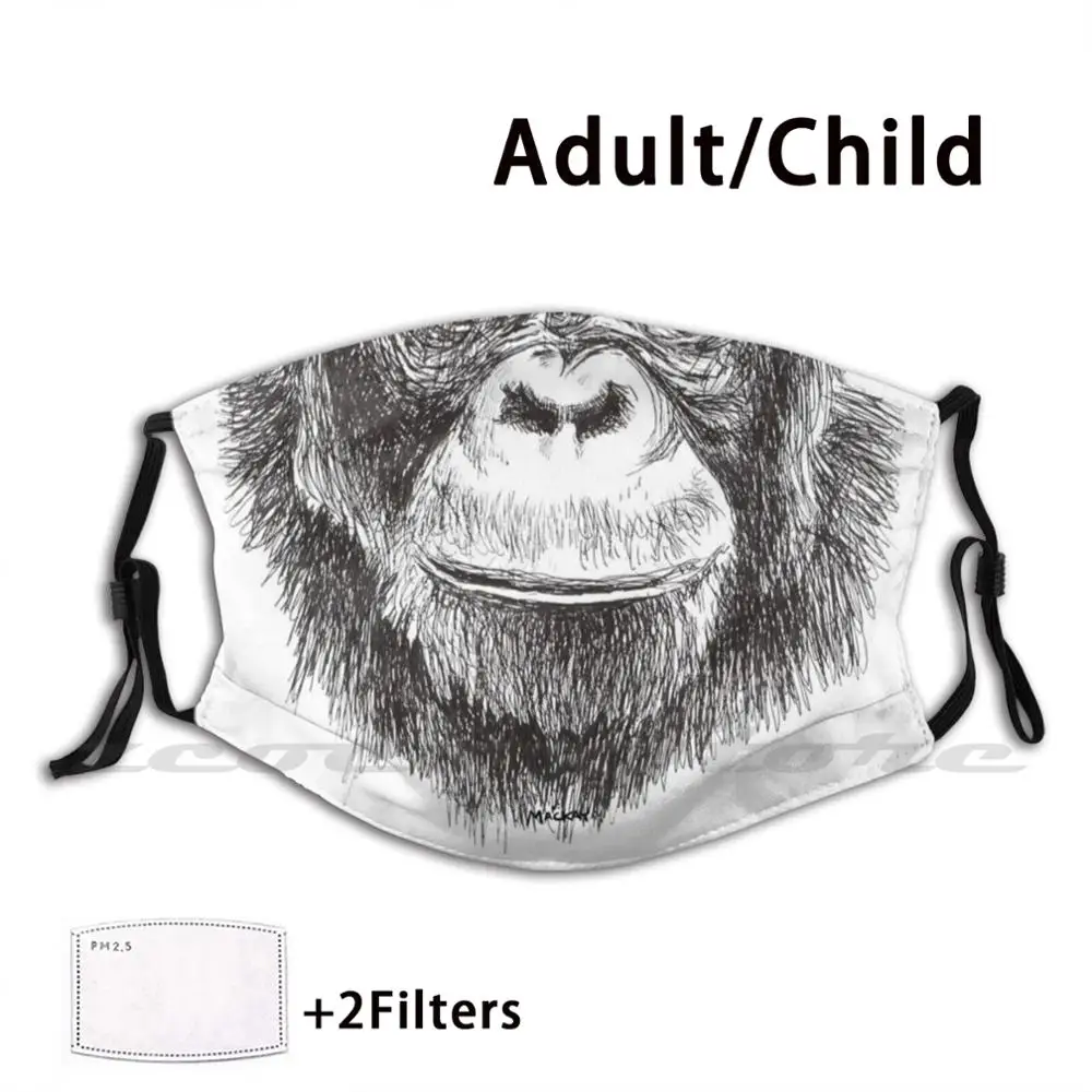 

Chimpanzee Mask Cloth Washable DIY Filter Pm2.5 Adult Kids Chimp Chimpanzee Monkey Ape