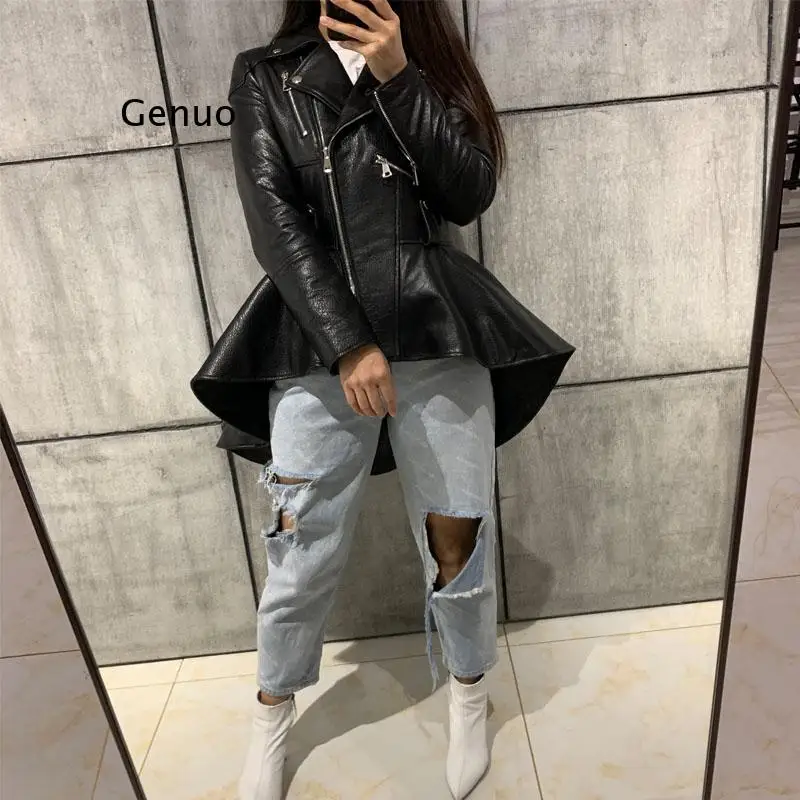 2021 Winter Fashion Women Motorcycle Faux Leather Jackets Ladies Long Sleeve Autumn Winter Biker Zippers Streetwear Black Coat