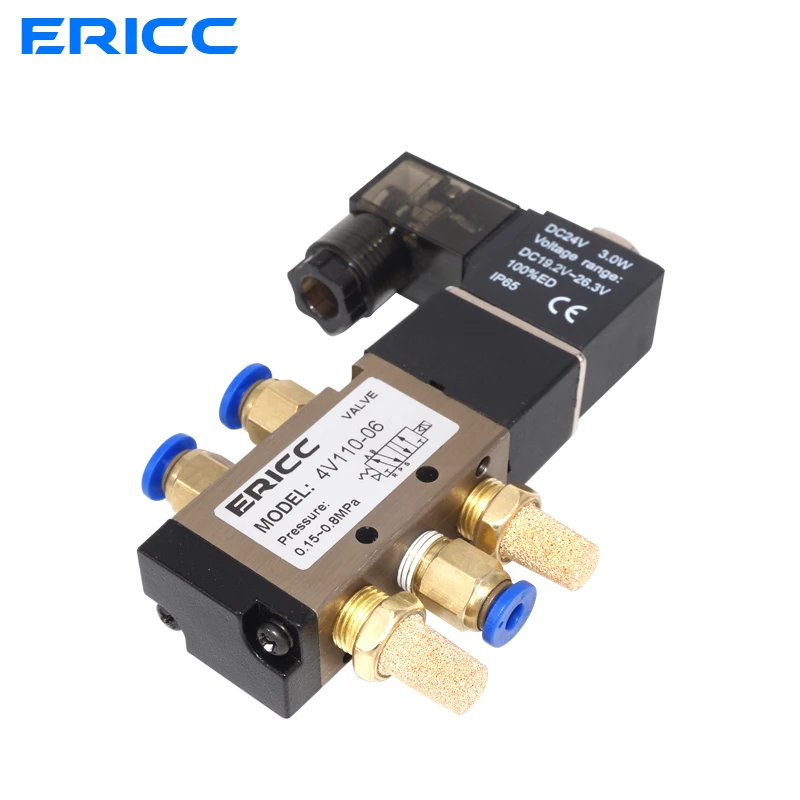 4V110-06 Air Solenoid Valve 5 Way Port 2 Position Gas Pneumatic Electric Magnetic Valve 12V 24V 220V Coil Volt 4mm 6mm 8mm Hose