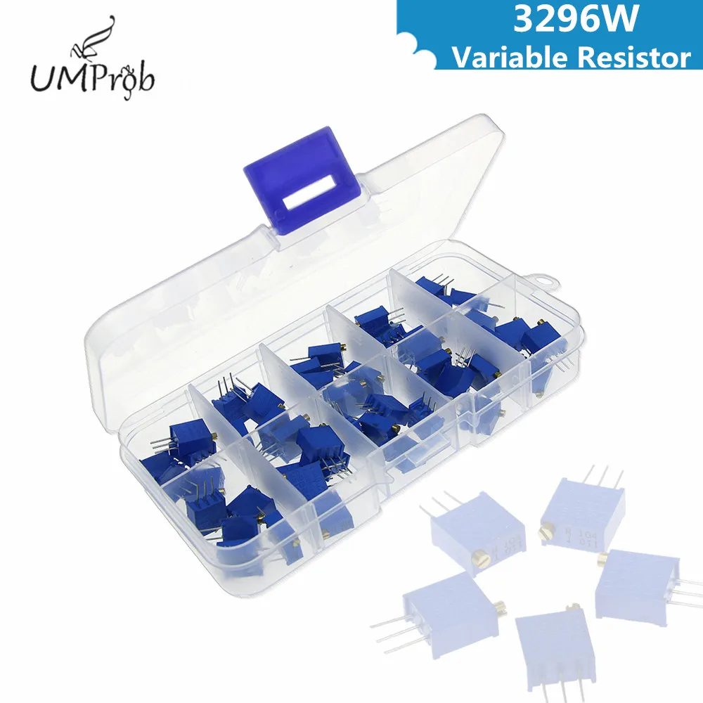 50Pcs/Lot 3296W Multiturn Trimmer Potentiometer Kit 3296 Variable Resistor 500R 1K 2K 5K 10K 20K 50K 100K 200K 1M for Diy Kit