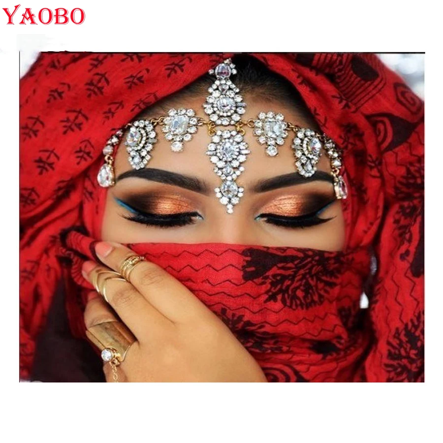 Full Drill Square 5d Diy Diamond Painting Indian woman Cross Stitch Kits Mask Beauty 3D Diamond Mosaic Embroidery Decor Home