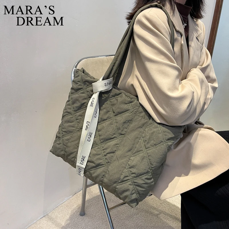 Mara\'s Dream Winter Large Shoulder Bags For Women\'s Bag Lingge Cotton Jacket Shoulder Bag Trend Big Tote Handbag Shopper Purses