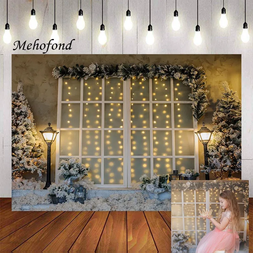 

Mehofond Photography Background Winter Snowflakes Pine Window Lights Christmas Kids Family Portrait Backdrop Photo Studio Props