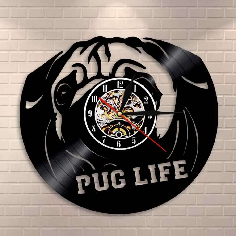 English Bulldog Dog Wall Clock British Dog Breeds Vinyl Record Wall Clock Puppy Pet Pug Animal Wall Watch Bulldog Dog Lover Gift