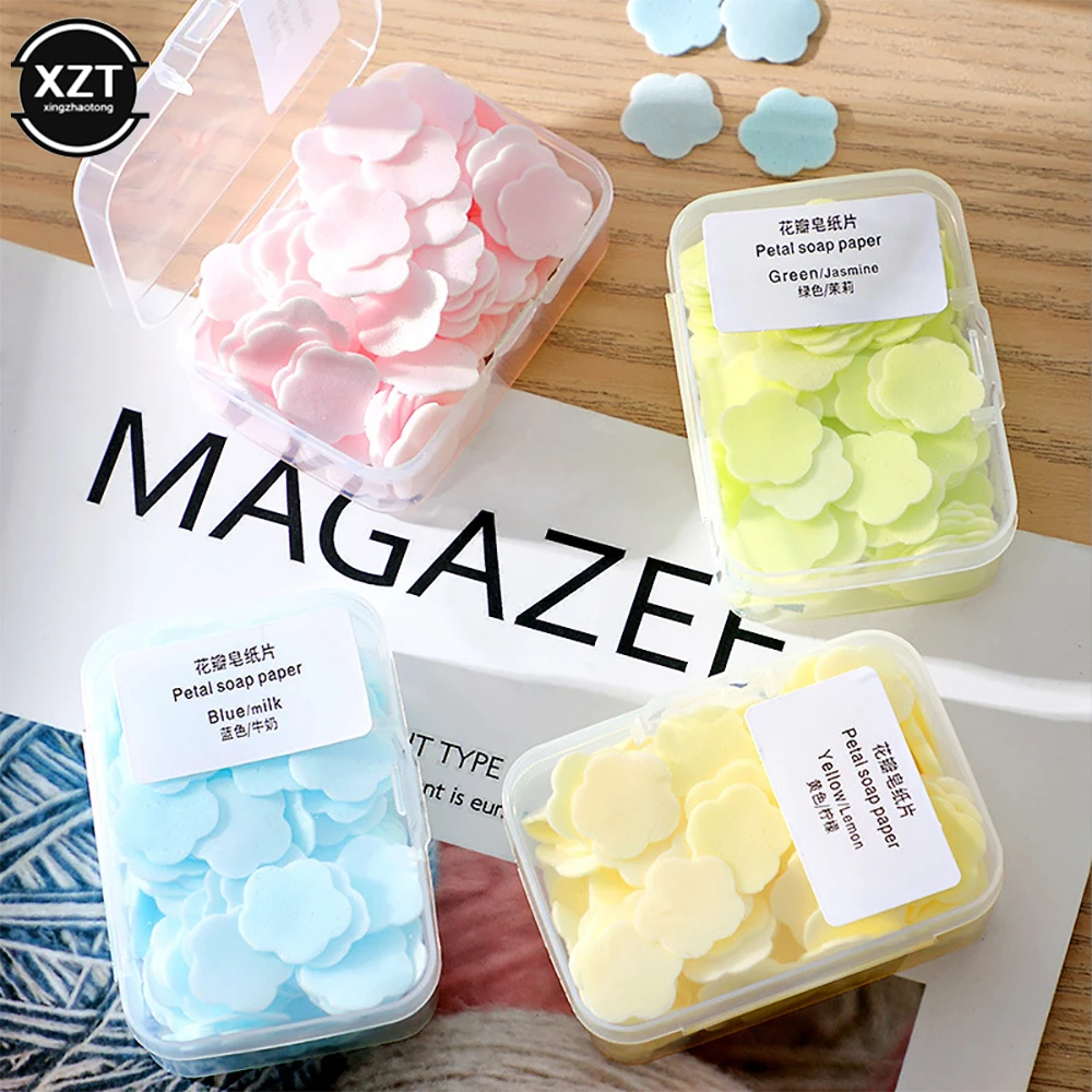 100Pcs/Box portable Skin friendly fresh hand washing toilet soap Slice household Disposable petal soaps flakes for Girls/travel