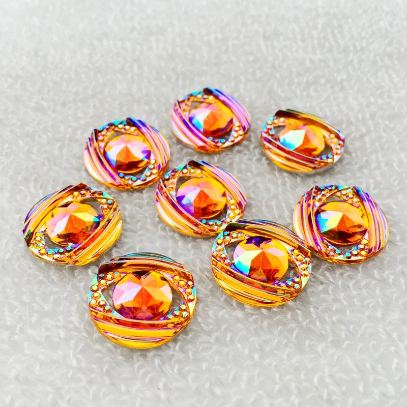 10pcs 18mm AB colour Round Flat Back stones and crystal Resin Rhinestone trim Gems For Costume Button Crafts -E842