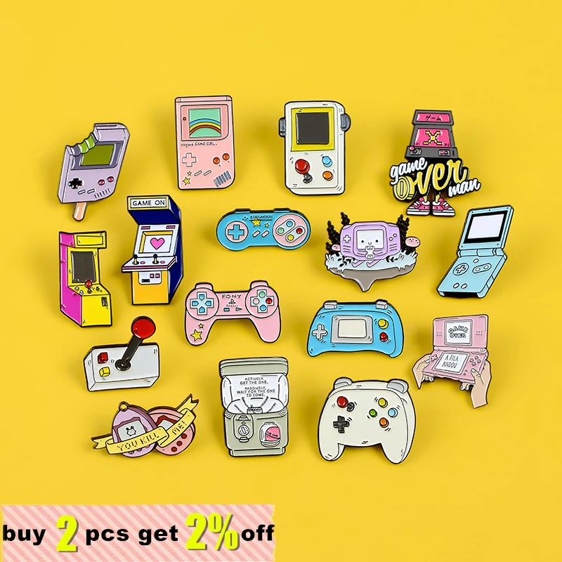 Fun Retro Arcade Game Enamel Pins Collections Cartoon 90s Gamepad Jewelry Brooch Denim Shirt Collar Badge Bag Lapel Friends Gift