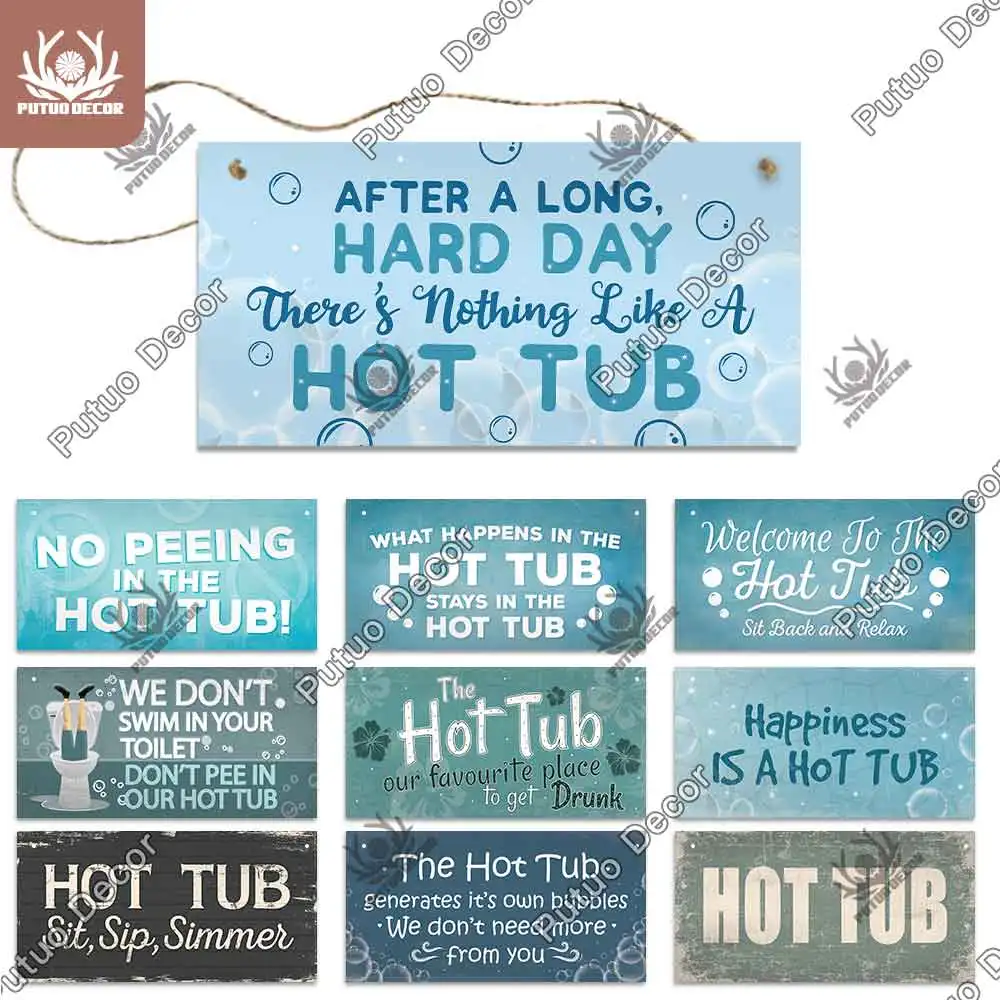 Putuo Decor-Wooden Decorative Plaque, Hot Tub Signs, Wall Plaque, Bathroom Door Decoration, Home Decor