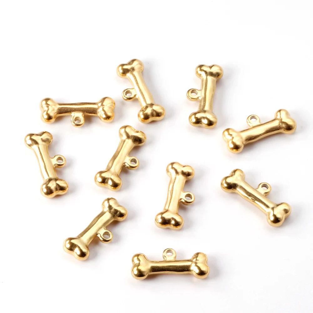 ASON 10pcs/lot Bones Necklace Pendant Dog Dog Bone Charms 316L Stainless Steel Gold Silver Color For Necklaces Jewelry Makings