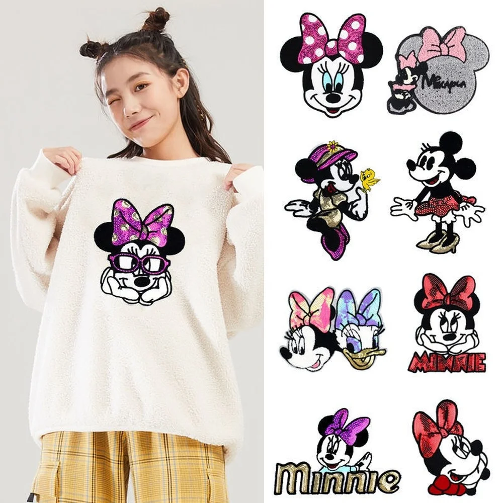 Calcomanías para ropa de Minnie, Mickey, Daisy, bordado, lentejuelas, parches de reparación de ropa, apliques de parche DIY para ropa de niños