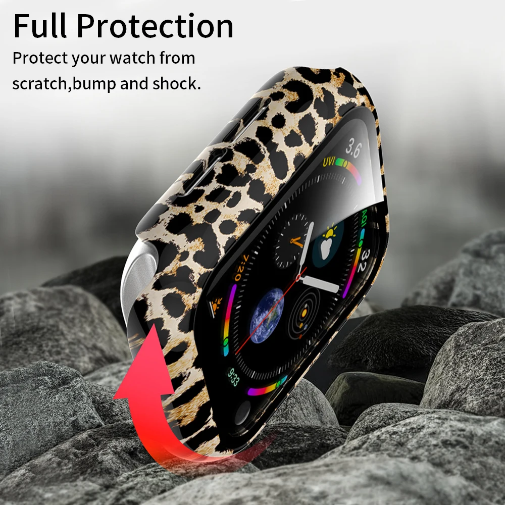 Glass+Cover for Apple Watch Case 44mm 40mm 42mm 38mm Bumper+Screen Protector iWatch Series SE 6 5 4 3 2 1 Fashion Water Pattern