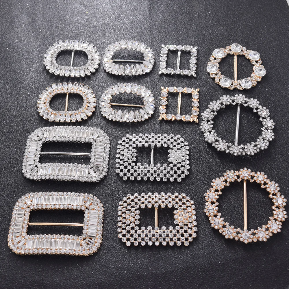 2pcs/lot Alloy shoes buckles women dress ribbon knot belt buckles with rhinestones shiny sewing accessories for clothings