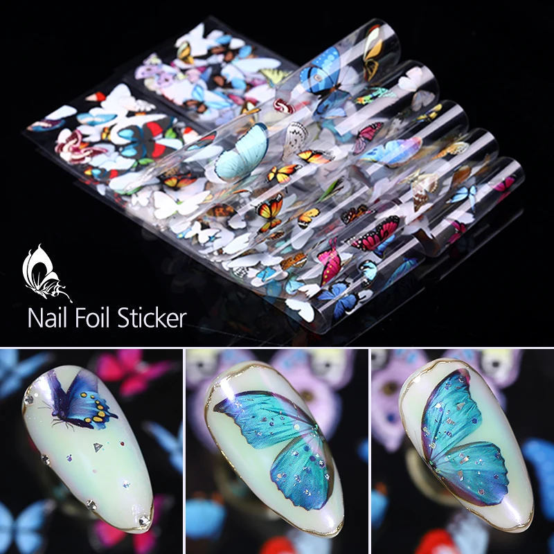 10pcs/Set Nail Butterfly Desing Foil Flower Lace Nail Series Stickers Decals Sliders Wraps Manicure For Summer Nail Art Decor