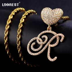 Women Men Stainless steel Rope Chain Cursive Letters Pendant Necklaces Iced Out Letters With Heart Metal Necklace Hiphop Jewelry
