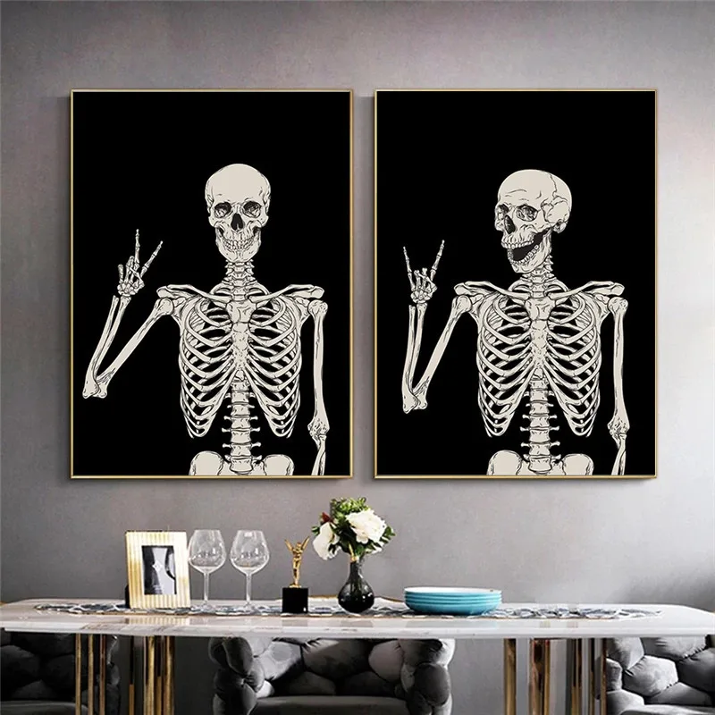 

Funny The skull of medicine Canvas Painting Halloween Skeletons Anatomy Poster Prints Minimalist Gallery Picture Wall Decor