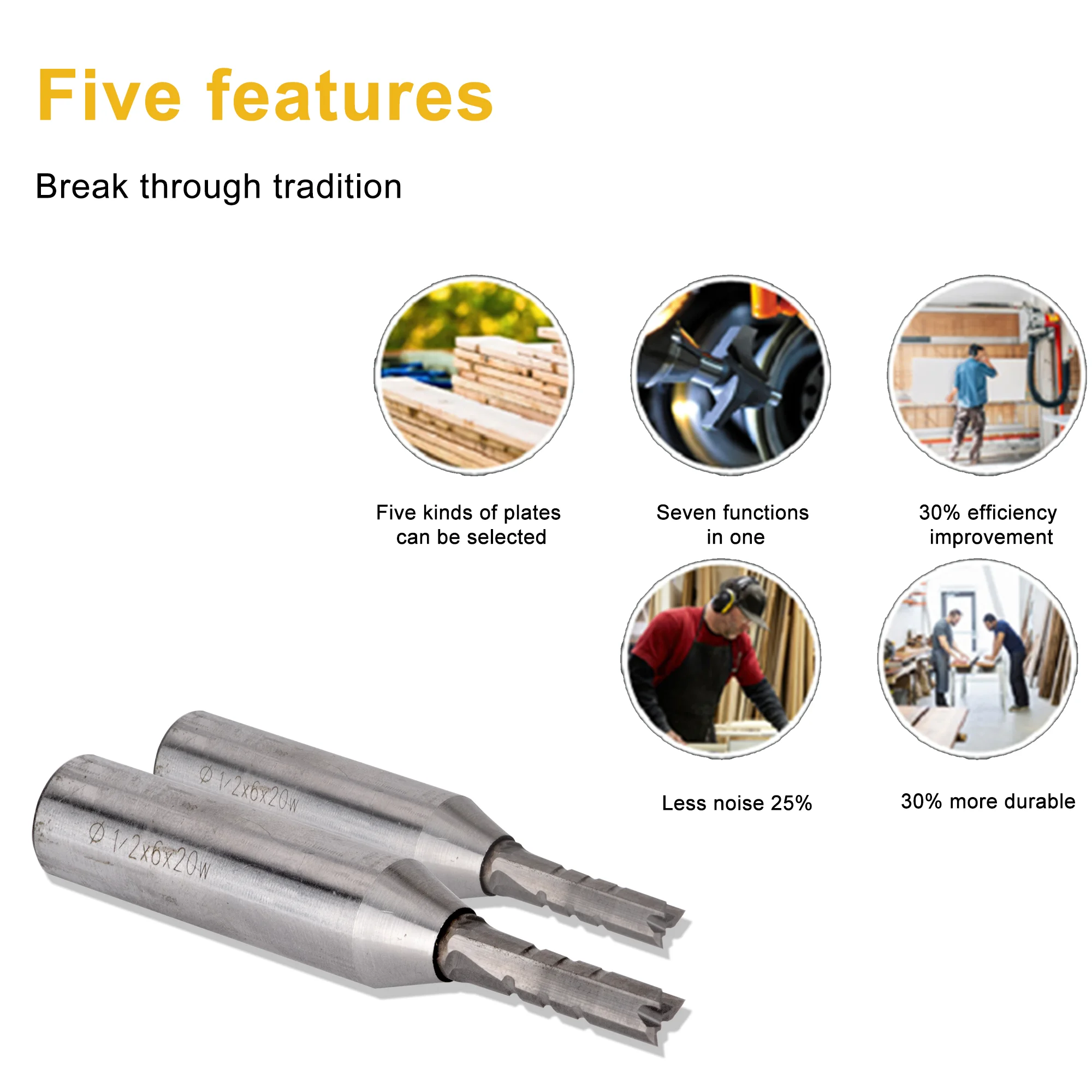 UCHEER 1set 3flutes d6/8 1/2shank Router Bit Woodworking Spiral/straight groove TCT solid Tungsten steel carbide carving tools