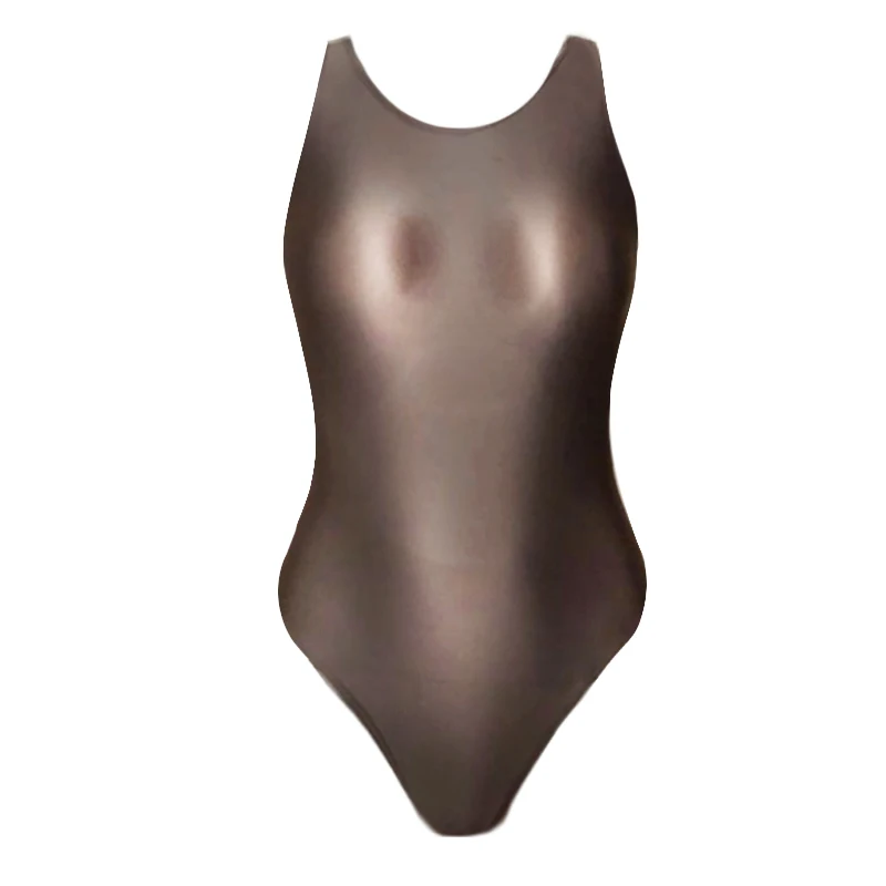 Masked staffs One piece swimsuit sexy tight oily luster swimsuit shiny bandage silk bikini shiny tight high elastic BODYSUIT