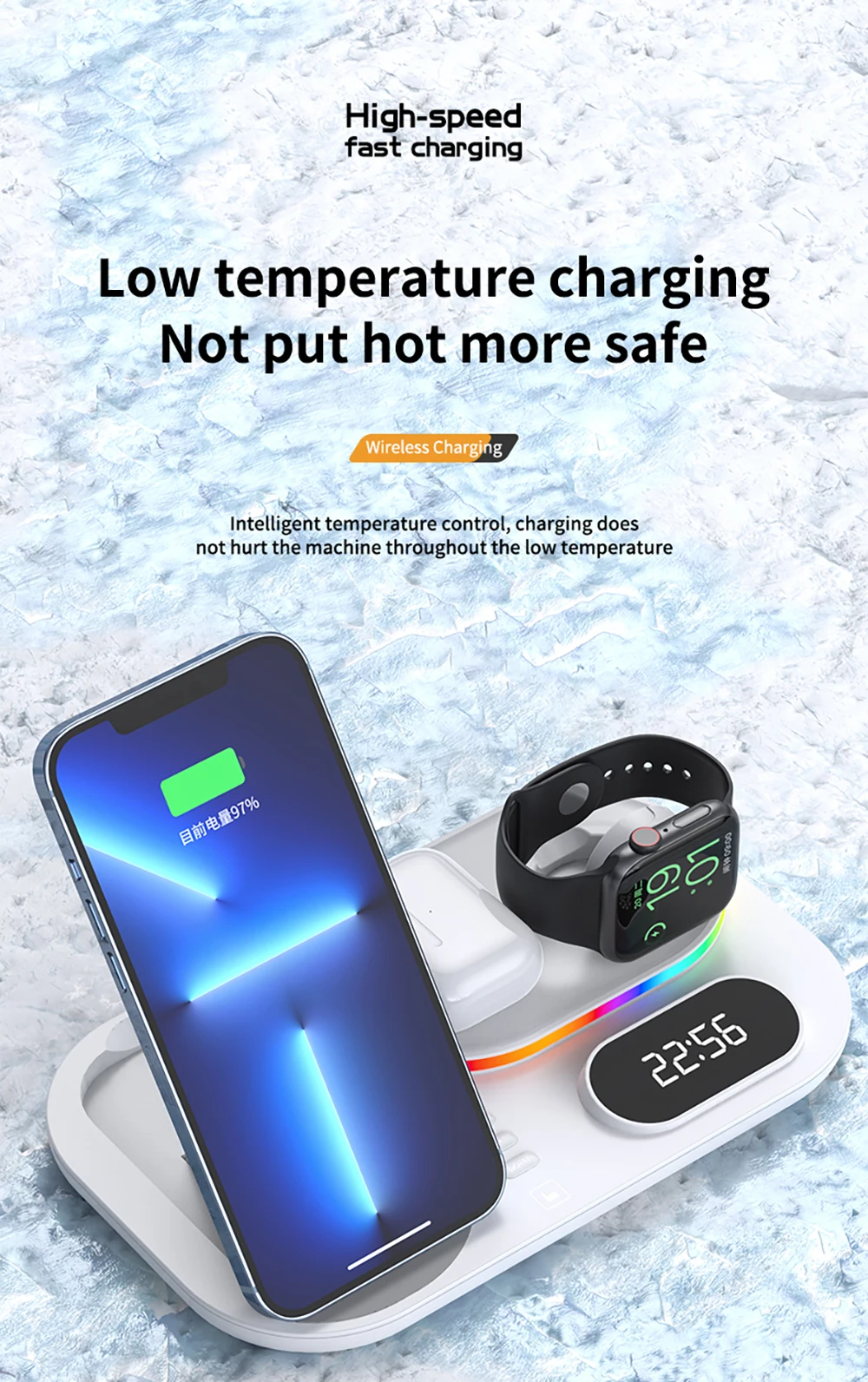 Kabelloses Ladegerät 4-in-1 Schnelle Kabellose Ladestation für iPhone 15 16 17 Pro Max Apple Watch Kabelloses Ladegerät mit Lampe und Uhr – Detail 14