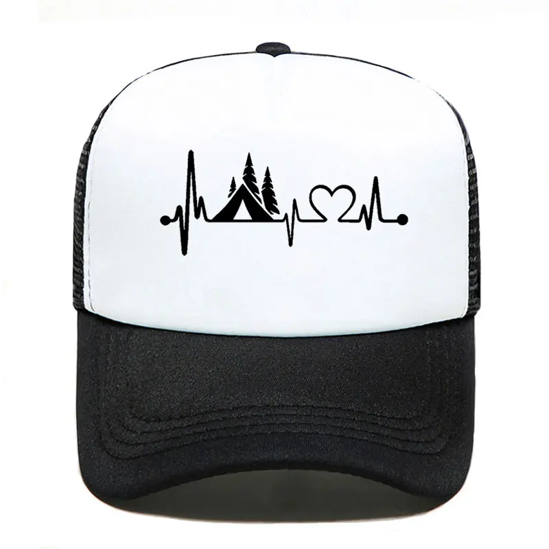 Men Women Parent-child Tent Camper Heartbeat Lifeline Monitor Printing Baseball Cap Funny Casual Hats Mesh Visor Outdoor Sun Hat