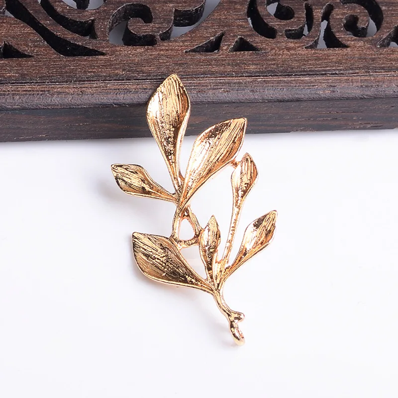 50pcs 22*41/38*39mm Gold/KC Gold color Big Leaf Branch Charm For wedding hair Jewelry Findings for DIY Handmade Jewelry Making