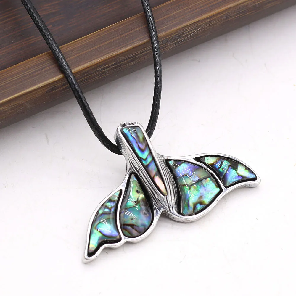 Mermaid Tail Pendant Necklace Natural Abalone Shell Charms Alloy Long Choker Whale Tails Necklaces for Women Exquisite Jewelry