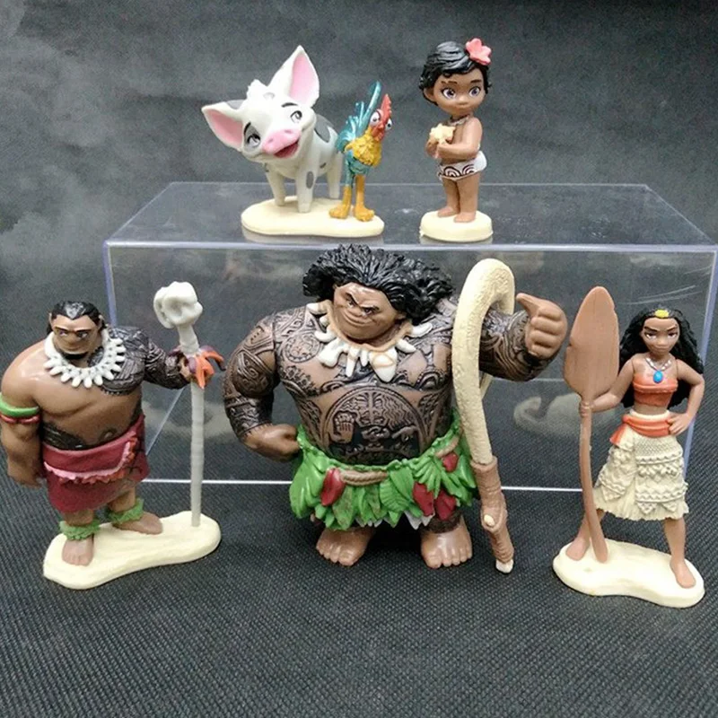 6Pcs Full Set 4-10cm Moana Princess PVC Action Figures Toys Maui Toddler Moana Decoration Cake Gift Toys Doll For Kid Gifts