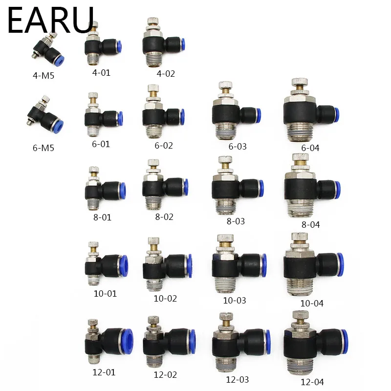 Pneumatic Speed Flow Controller 8mm 6mm 10mm 12mm OD Hose Tube 1/4\