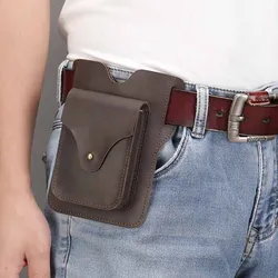 Luufan Genuine Leather Men Waist Bag For Phone Crazy Horse Leather Hook Bag Waist Belt Pack Cigarette Case Small Man Phone Pouch