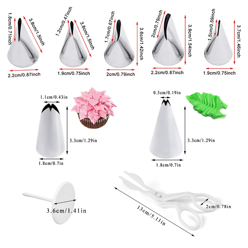 9Pcs/set Flower Scissor+Cake Tray +7pcs Tulips Rose Nozzle Nail Decor Lifter Fondant Cream Transfer Baking Pastry Kitchen