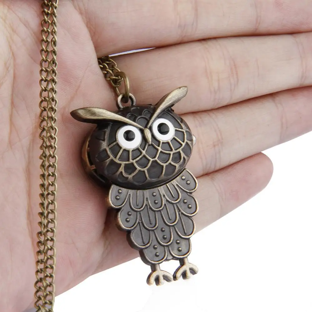 6029Jewelry retro court cute Korean version of the owl pocket watch necklace table fashion wall charts