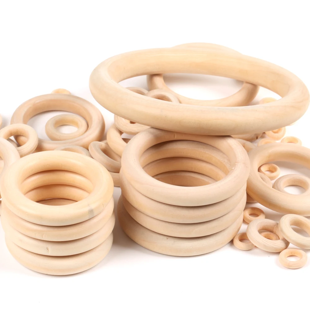 Natural Wooden Teething Round Ring Wood Lead-Free Beads For Jewelry Making DIY Handmade Accessories